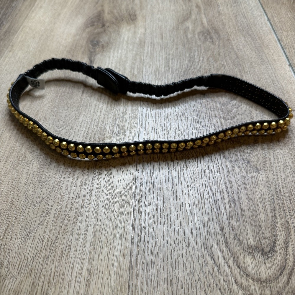 B-Low The Belt Black Leather Studded Headband Gold Micro Dome Studs Hair Band SM